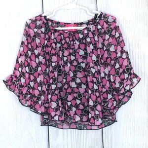 Girls Heart Ruffle Bat Wing Top